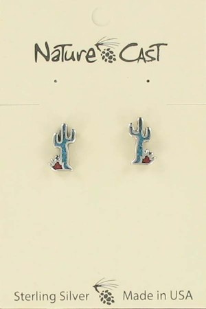 Earring post sterling silver turq cactus LARGE