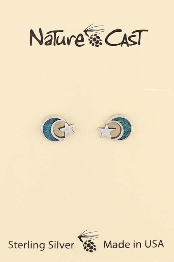 43136 Earring Post Sterling Silver Turq. Inlay Moon & Star THUMBNAIL