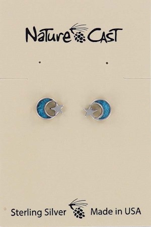 43136 Earring Post Sterling Silver Turq. Inlay Moon & Star LARGE