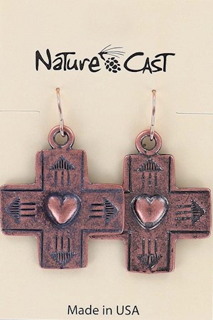 70000 EARRING DANGLE COPPER TONE CROSS LARGE
