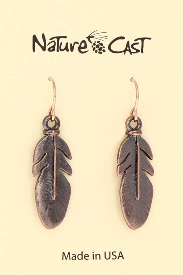 70003 EARRING DANGLE COPPER TONE FEATHER THUMBNAIL