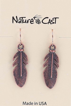 70003 EARRING DANGLE COPPER TONE FEATHER LARGE