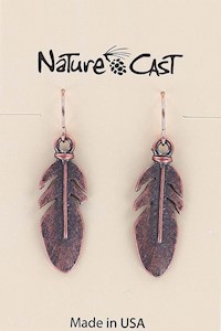 70003 EARRING DANGLE COPPER TONE FEATHER MAIN