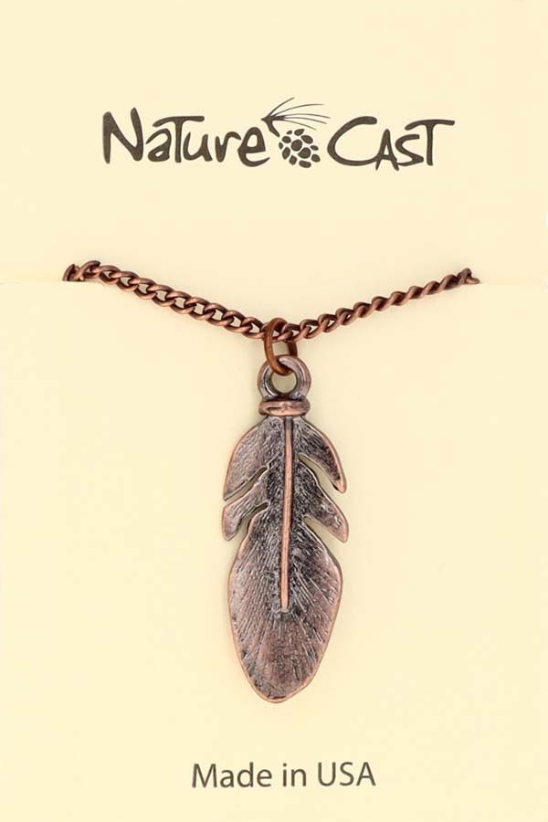 70004 PENDANT COPPER TONE FEATHER W/ 18" CHAIN LARGE