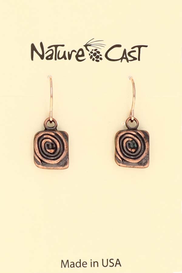 70011 EARRING DANGLE COPPER TONE SWIRL ON SQUARE MAIN