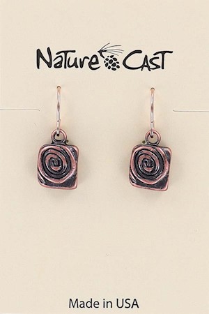 70011 EARRING DANGLE COPPER TONE SWIRL ON SQUARE LARGE