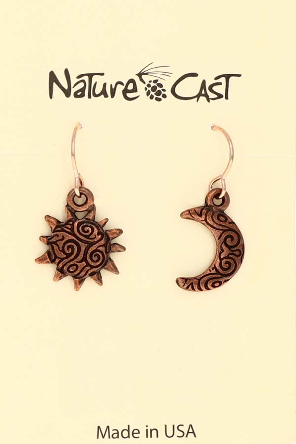70015 EARRING DANGLE COPPER TONE SUN & MOON MAIN