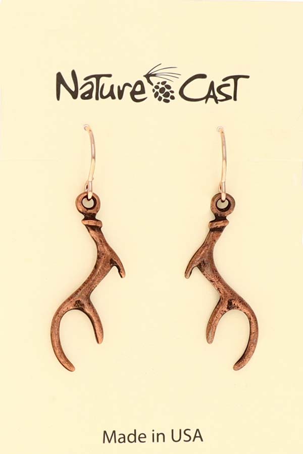 70017 EARRING DANGLE COPPER TONE ANTLER LARGE