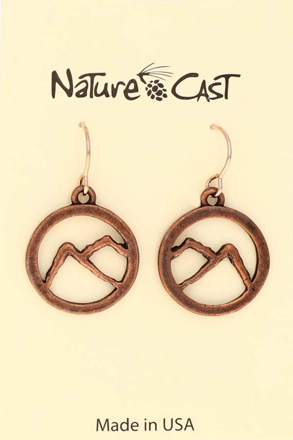 70019 EARRING DANGLE COPPER TONE MOUNTAIN IN CIRCLE LARGE