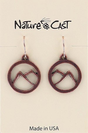 70019 EARRING DANGLE COPPER TONE MOUNTAIN IN CIRCLE LARGE