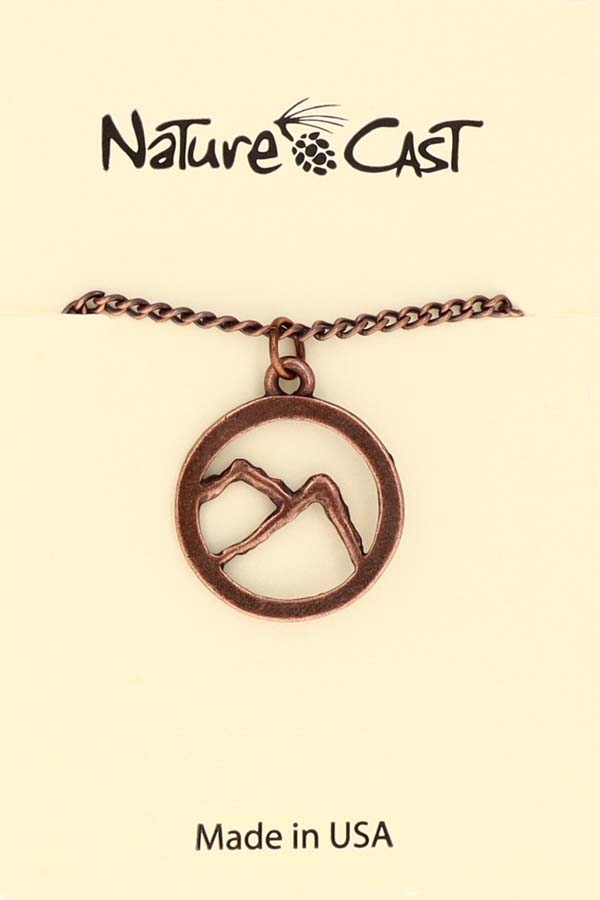 70020 PENDANT COPPER TONE MOUNTAIN IN CIRCLE W/ 18" CHAIN LARGE