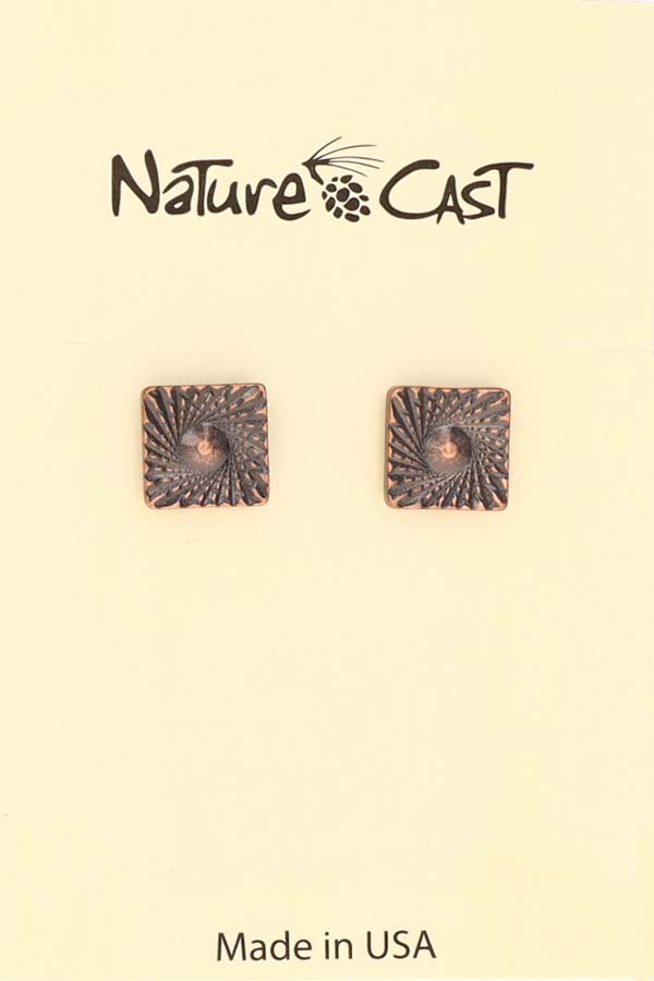 70026 EARRING POST COPPER TONE SQUARE WITH RAYS MAIN