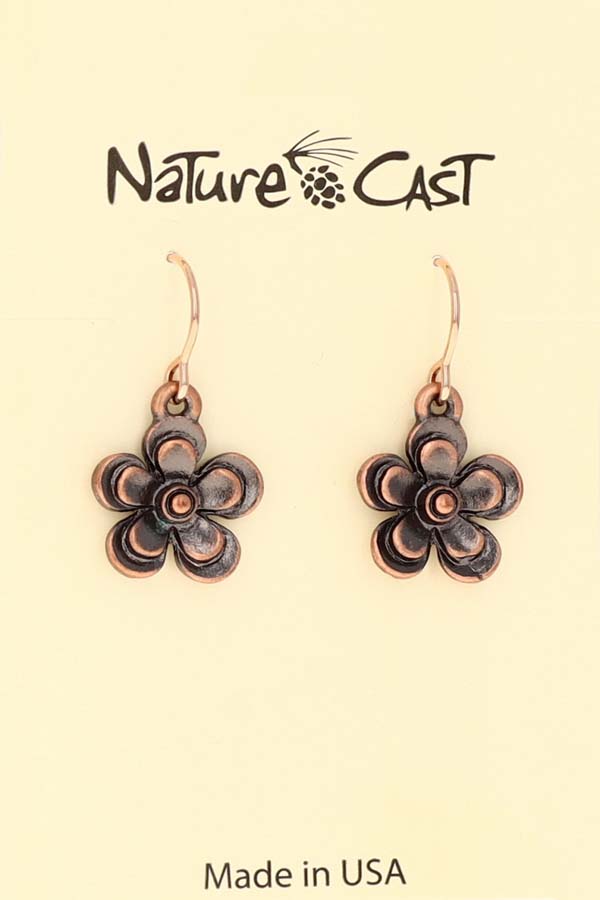 70027 EARRING DANGLE COPPER TONE SMALL FLOWER LARGE