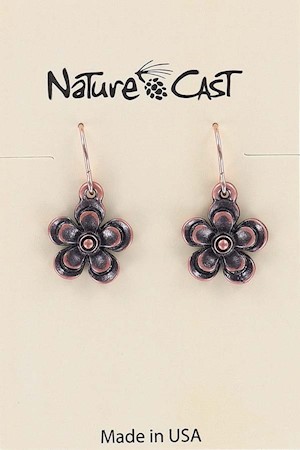70027 EARRING DANGLE COPPER TONE SMALL FLOWER LARGE