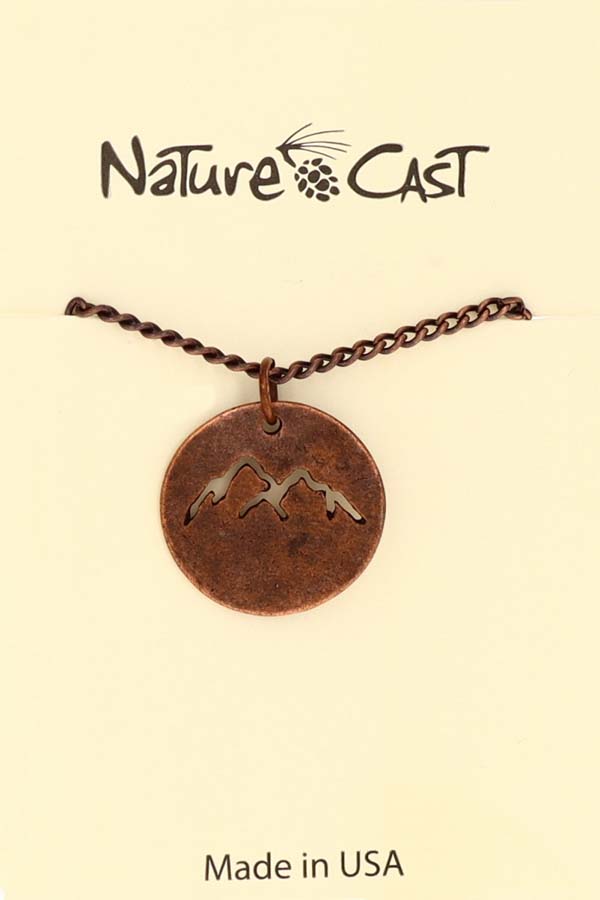 70029 PENDANT COPPER TONE CUTOUT MOUNTAIN PEAKS W/18" CHAIN LARGE