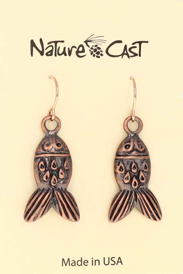 70031 EARRING DANGLE COPPER TONE FISH MAIN
