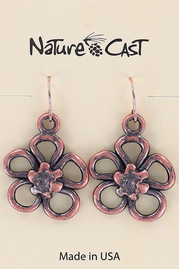 70034 EARRING DANGLE COPPER TONE LARGE FLOWER MAIN