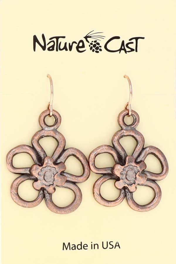 70034 EARRING DANGLE COPPER TONE LARGE FLOWER THUMBNAIL