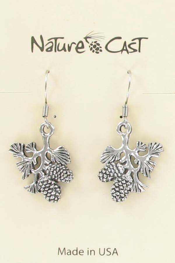 Earring dangle branch w/ pinecone THUMBNAIL