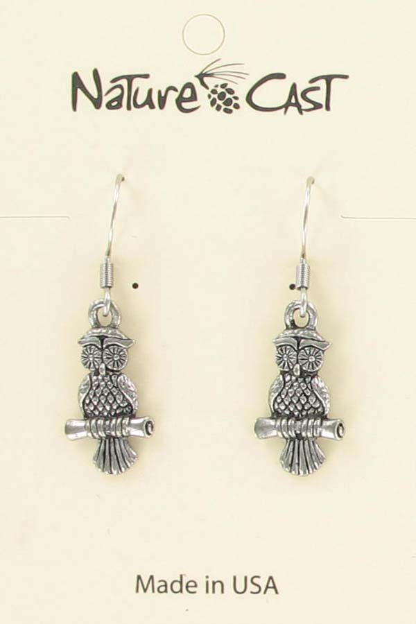 Earring dangle owl on branch THUMBNAIL