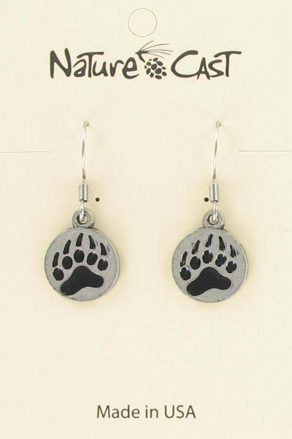 12438 Earring dangle enamel bear paw LARGE