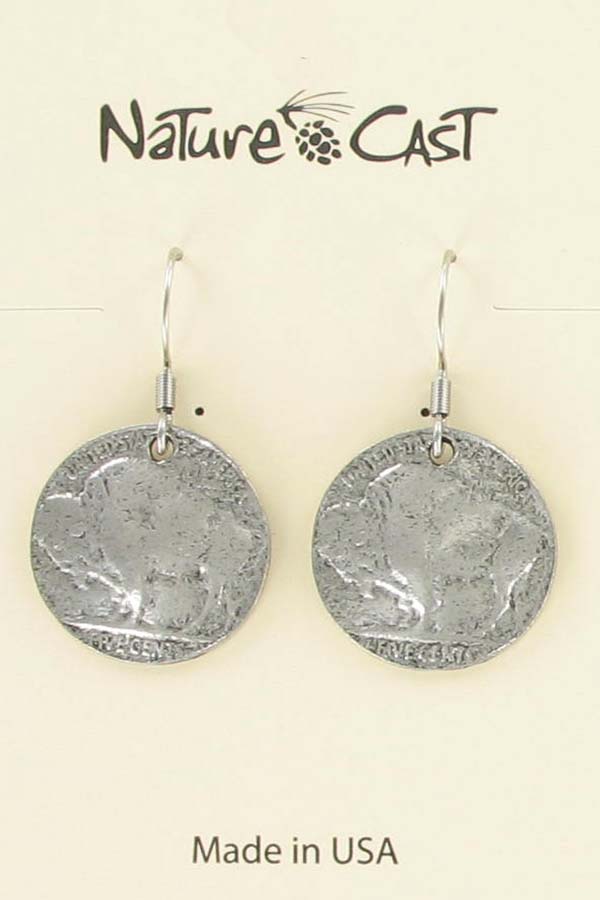 Earring dangle buffalo coin THUMBNAIL