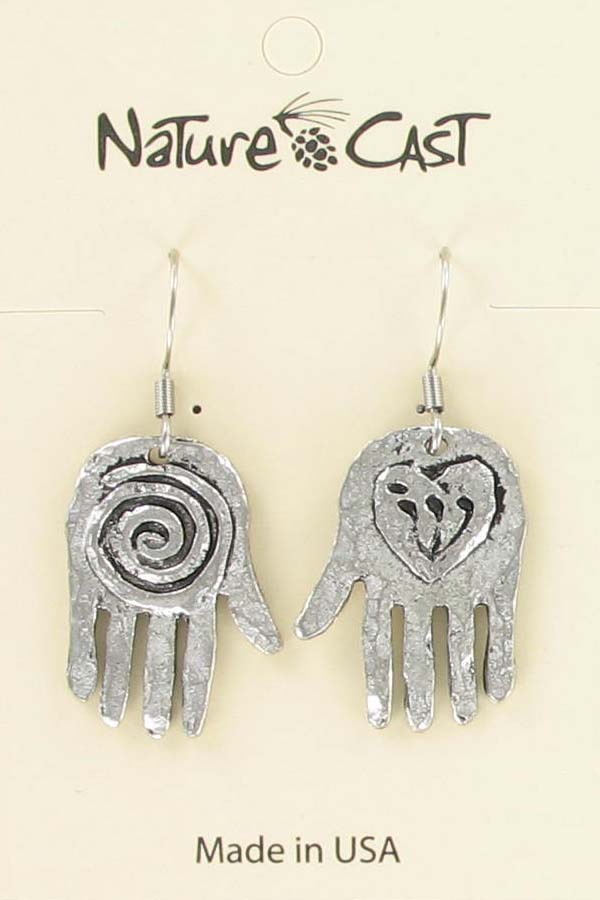 Earring dangle hand with swirl and heart THUMBNAIL