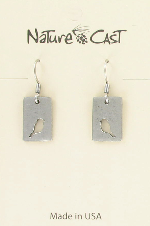 Earring dangle cutout bird in rectangle LARGE