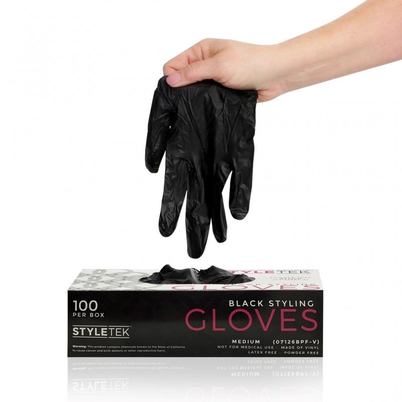 STYLETEK Deluxe Touch Black Powder Free Vinyl Gloves (LARGE) THUMBNAIL
