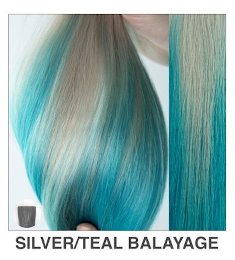 18" Tape In [Color Splash] (#Silver / Teal) THUMBNAIL