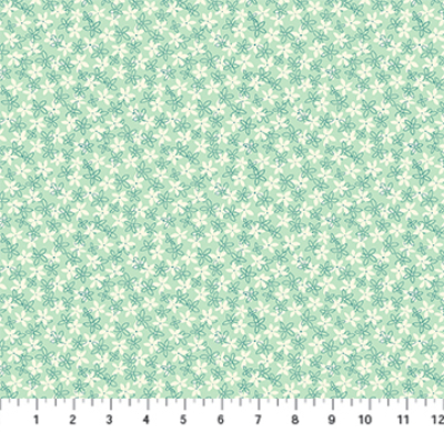 Figo Fabric "Primavera" # 90319-60 Mint – White and Green Flowers on Green MAIN