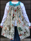 Popover Pinafore Apron — Cream and Aqua with Flowers, Butterflies and Birds SWATCH