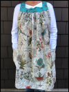 Popover Pinafore Apron — Cream and Aqua with Flowers, Butterflies and Birds SWATCH