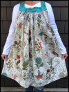 Popover Pinafore Apron — Cream and Aqua with Flowers, Butterflies and Birds SWATCH