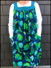 Popover Pinafore Apron — Blue and Green with Peacocks SWATCH