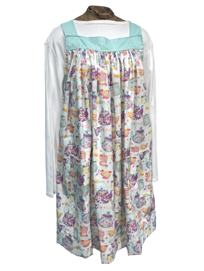 Popover Pinafore Apron — Tea Pots on Turquoise MAIN