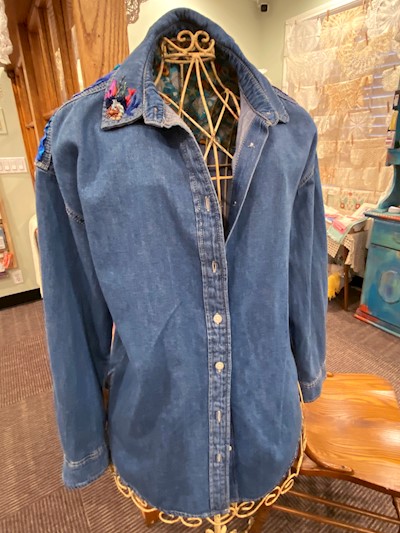 Beach Scene on Denim Shirt LARGE