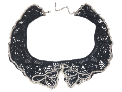 Vintage Black Lace Collar with Pearls MAIN