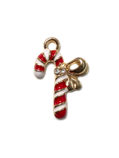 Candy Cane Enamel Charm - Red & White MAIN