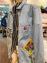 Cathedral Window Flowers - Denim Jacket THUMBNAIL