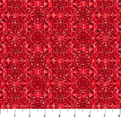 Northcott "Sanctuary" # 10074-24 – Circle and Fleur de Lis Pattern on Scarlet Red MAIN