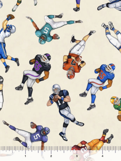 QT Fabrics "Football Novelteenies" # 1649-27984-E-Cream - Football Players MAIN