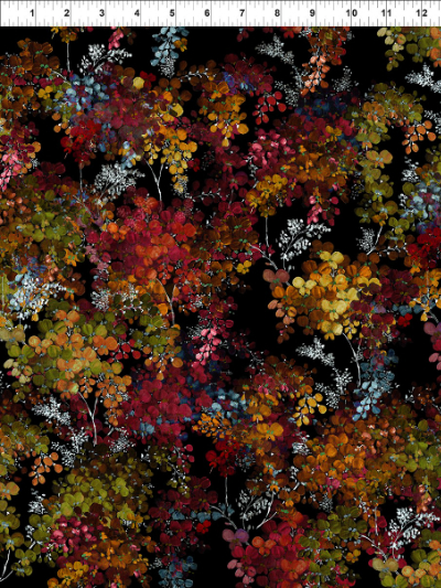 In The Beginning Fabrics "Resplendent" # 1JYO-1 – Colorful Foliage on Black MAIN