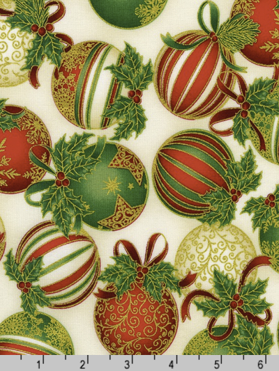 Robert Kaufman "Holiday Flourish 15" # SRKM-20786-223-HOLIDAY – Christmas Ornaments MAIN