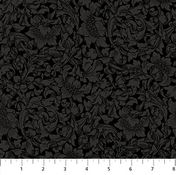 Northcott "Covent Garden" # 23812-99 BLACK – Black on Black Floral MAIN