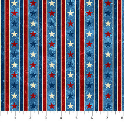 Northcott "Stars and Stripes 10" # 24287-44-BLUE MULTI – Patriotic Stripes with Stars MAIN