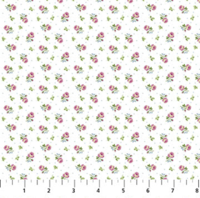 Northcott "Tea for Two" # 24899-10 – Small Roses on White MAIN