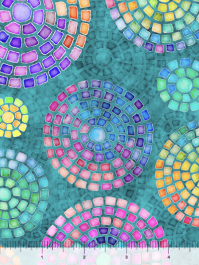 QT Fabrics "Brilliance" # 1649-28322-Q – Mosaic Circles on Blue MAIN