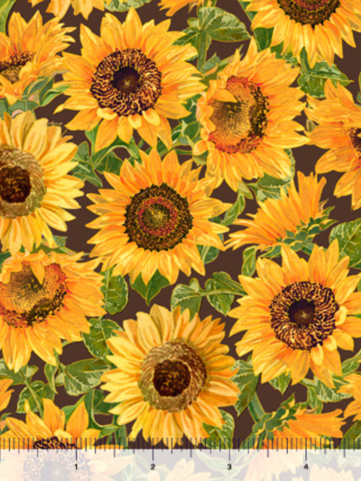 QT Fabrics "Fall Splendor" # 28401-A Brown – Sunflowers MAIN