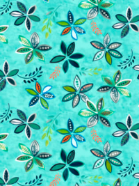 QT Fabrics "Enchanted Garden" # 1649-28500-Q – Multi Flowers and Leaves on Turquoise THUMBNAIL